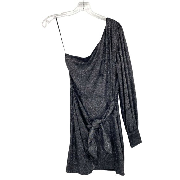 Yumi Kim Studio 54 Asymmetrical One Sleeve Mini Dress Gun Metal Size Large - Picture 2 of 11